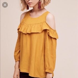 Anthropologie Cold Shoulder Ruffle Top, Yellow